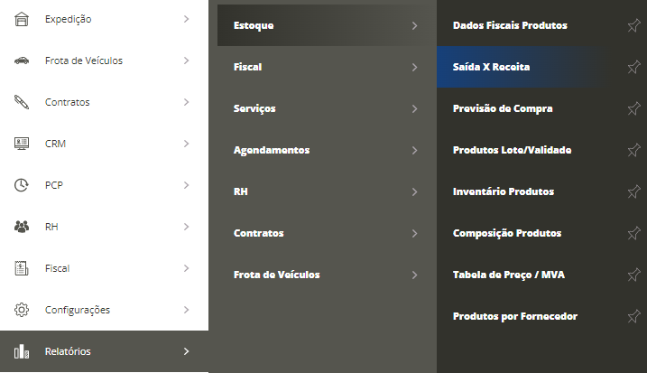 Como gerar o Relatórios de Saídas x Receitas no Sistema ERP